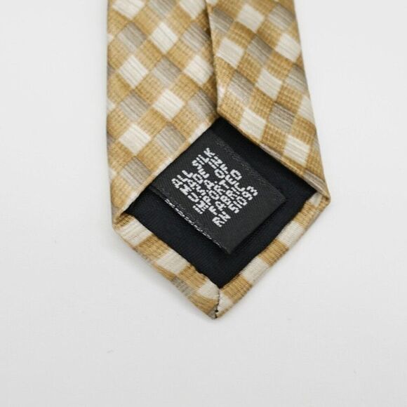 Stafford Tan Brown Plaid Print Wide Silk Tie - Picture 4 of 6
